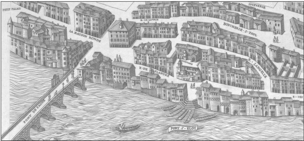 La Place de la Draperie et la Maison ronde, plan scénographique de Lyon, vers 1550